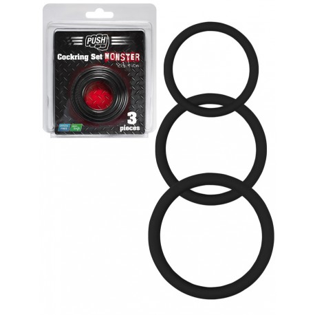 Push Monster - Black Rubber Cockring 3 Ring Set